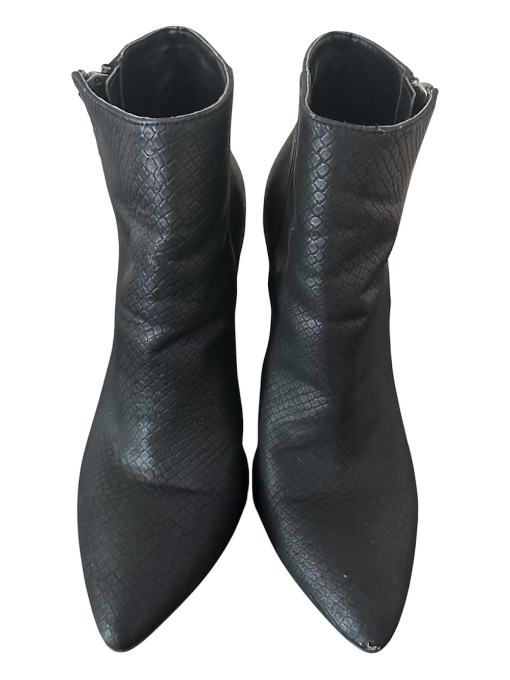 BP Black Pointed Stiletto Ankle Booties- Sleek Textured Design